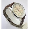 Breitling Navitimer Chrono White Steel Leather Strap Watch