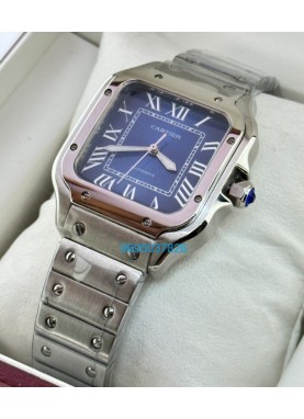 Cartier Santos 100 Steel Blue Swiss Automatic Ladies Watch