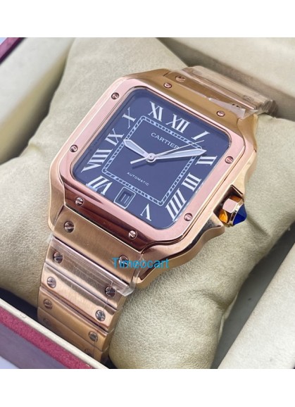 Cartier Santos 100 Black Rose Gold Swiss Automatic Watch