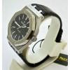 Audemars Piguet Royal Oak Steel Black Leather Strap Swiss Automatic Watch