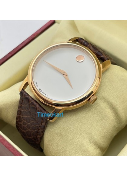 Movado Ultra Slim 2 Rose Gold White Leather Strap Watch