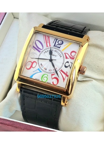 Franck Muller Square Master Rose Gold Color Dreams Leather Strap Watch