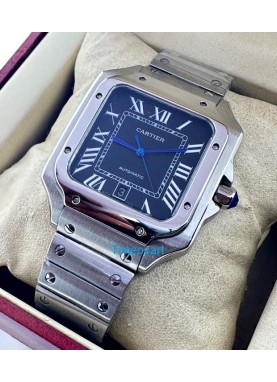Cartier Santos 100 Steel Black Swiss Automatic Watch