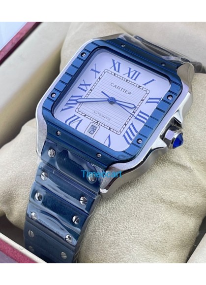 Cartier Santos De Blue PVD White Swiss Automatic Watch