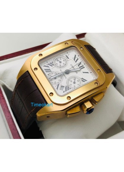 Cartier Santos 100 Swiss ETA Valjoux 7750 Rose Gold Watch